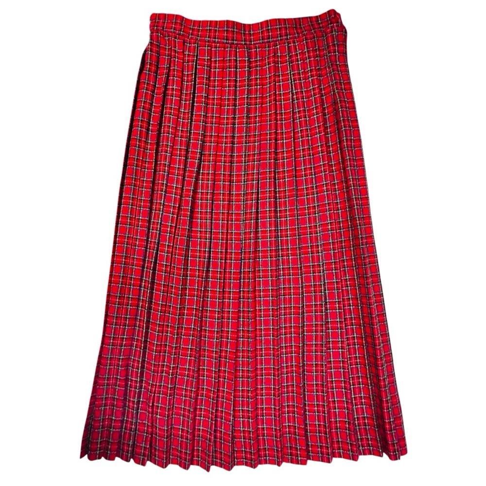 Vintage 90s Red Plaid Pleated long Skirt Leslie Fay Size 12